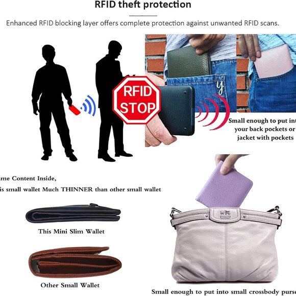 Small Leather Wallet Women's RFID Blocking Compact Bifold Card Holder Purse - Picture 4 of 7